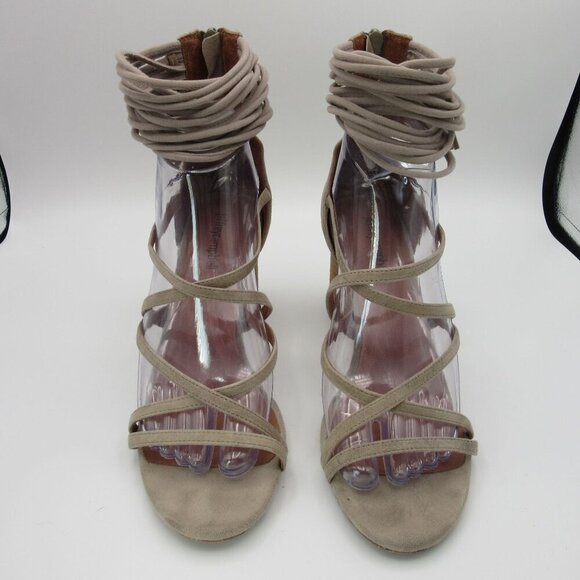 Jeffrey Campbell Despina Suede Ankle Cuff Block Heel Sandals Women's 8.5 Tan - Picture 2 of 7